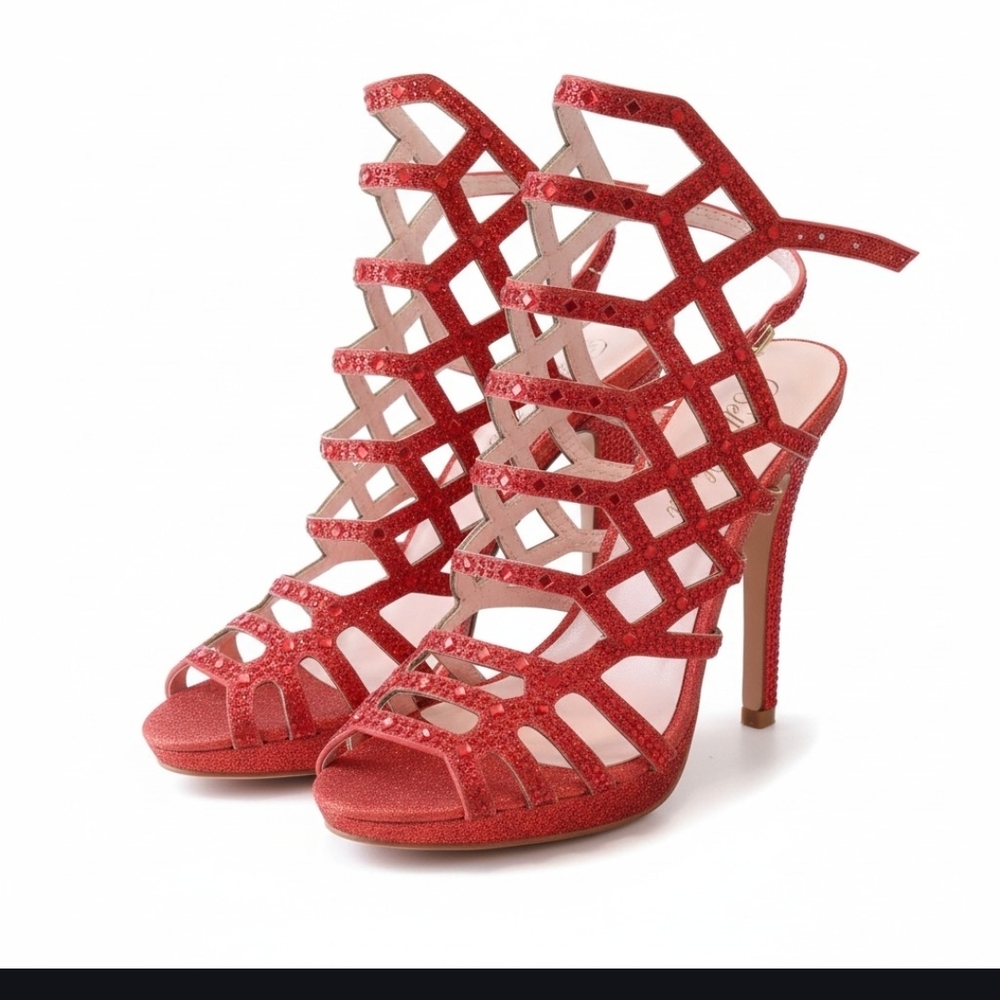 Chic Red Caged Heels